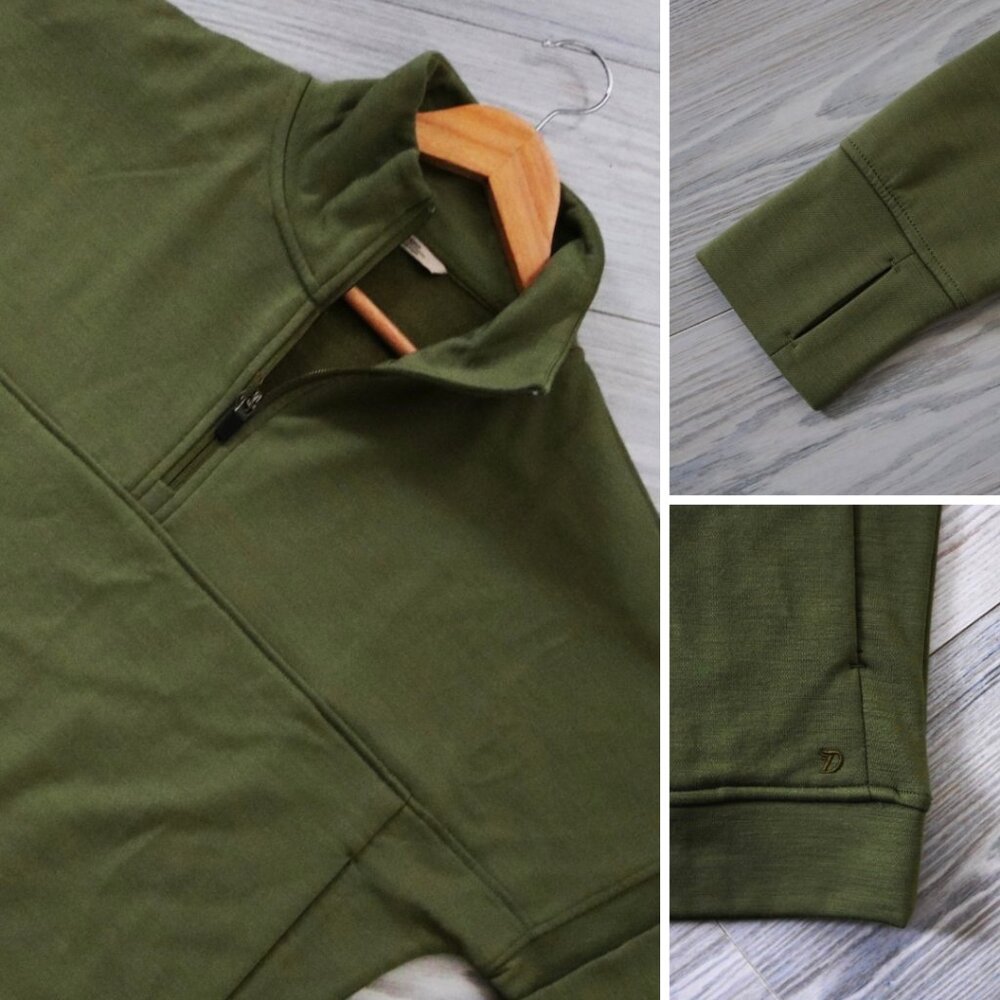 Duck Camp Barton Fleece 1/2 Zip Women's Green Merino Wool Blend Pullover Size M